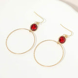 Round Stone Bezel Accent Open Hoop Drop Link Earrings - Madeline Love - Flyclothing LLC