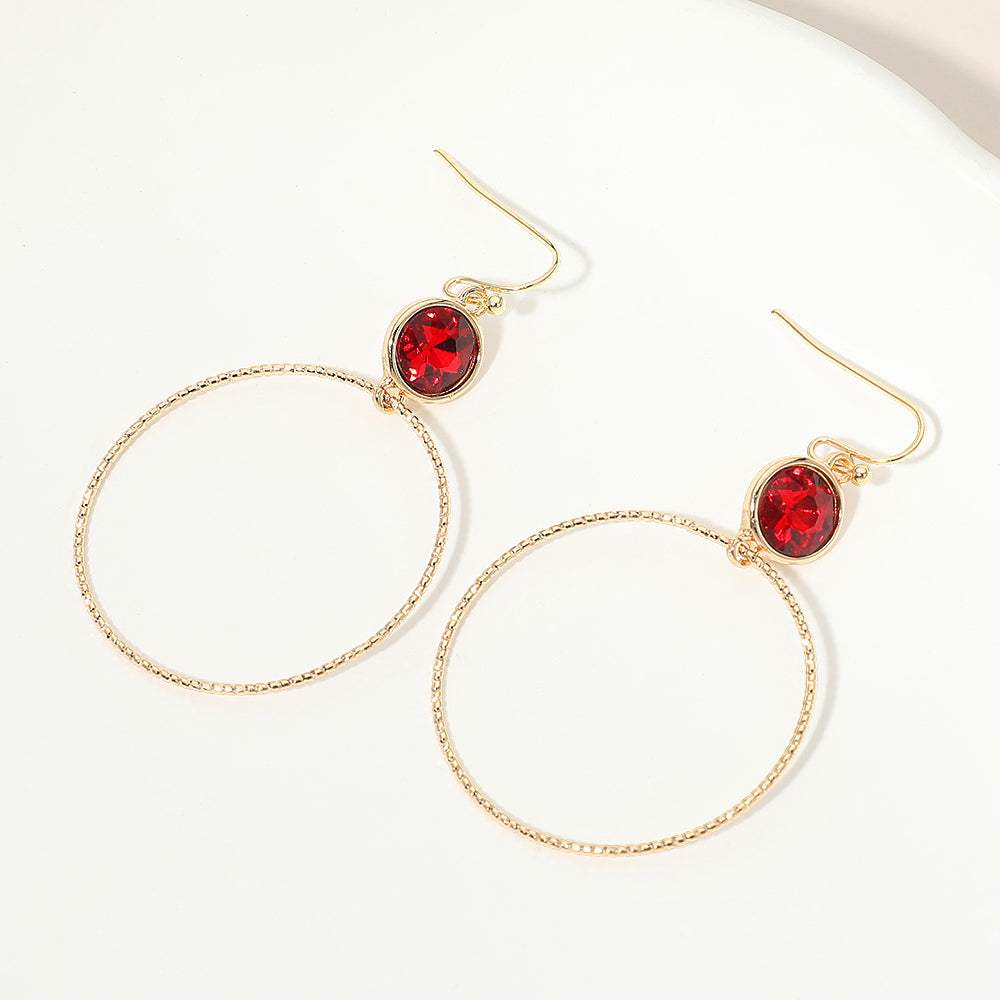 Round Stone Bezel Accent Open Hoop Drop Link Earrings - Madeline Love - Flyclothing LLC