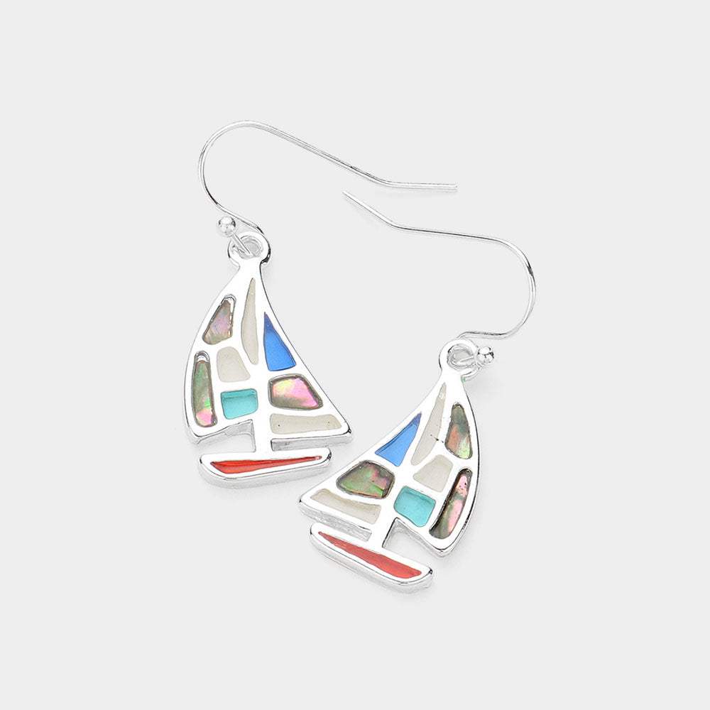 Abalone Pointed Enamel Boat Dangle Earrings - Madeline Love - Flyclothing LLC