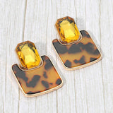 Geometric Stone Accent Printed Resin Plate Drop Earrings - Madeline Love - Flyclothing LLC