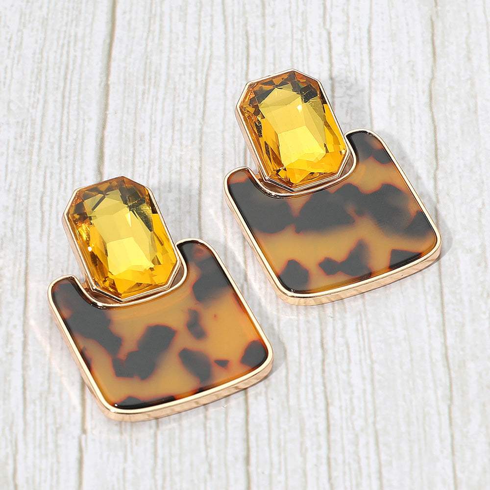Geometric Stone Accent Printed Resin Plate Drop Earrings - Madeline Love - Flyclothing LLC
