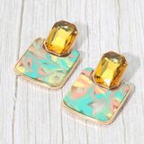 Geometric Stone Accent Printed Resin Plate Drop Earrings - Madeline Love - Flyclothing LLC