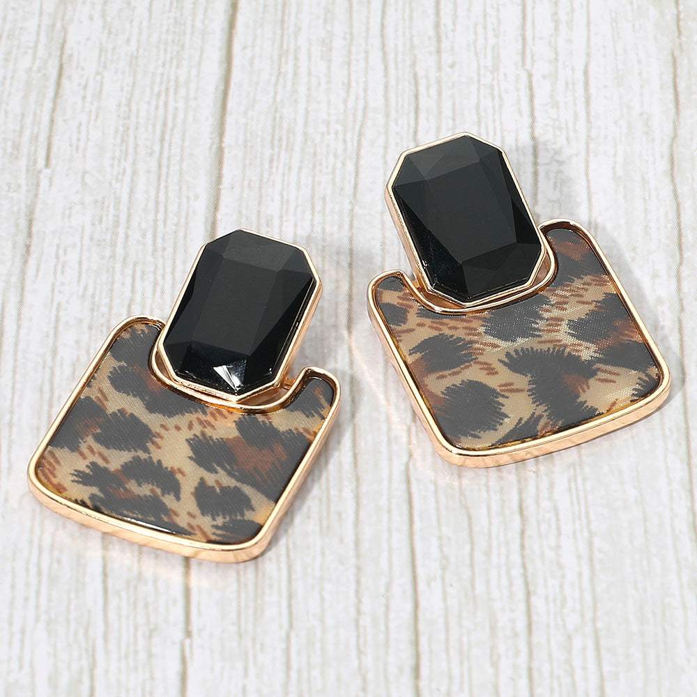 Geometric Stone Accent Printed Resin Plate Drop Earrings - Madeline Love - Flyclothing LLC
