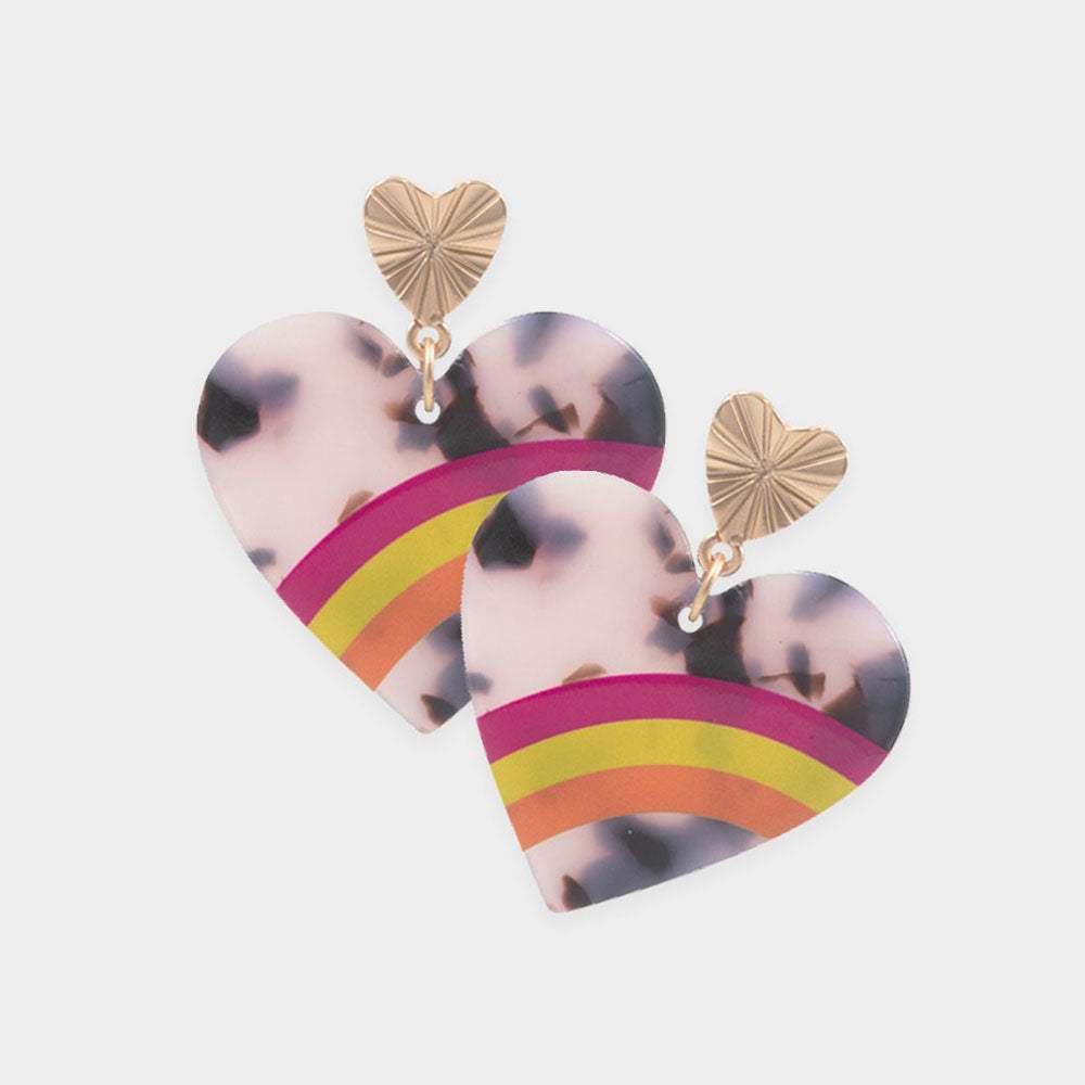 Three Tone Pointed Celluloid Acetate Heart Dangle Earrings - Madeline Love - Flyclothing LLC
