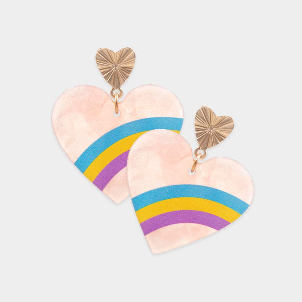 Three Tone Pointed Celluloid Acetate Heart Dangle Earrings - Madeline Love - Flyclothing LLC