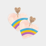 Three Tone Pointed Celluloid Acetate Heart Dangle Earrings - Madeline Love - Flyclothing LLC