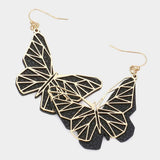 Faux Leather Back Metal Laser Cut Butterfly Dangle Earrings - Madeline Love - Flyclothing LLC