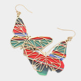 Faux Leather Back Metal Laser Cut Butterfly Dangle Earrings - Madeline Love - Flyclothing LLC
