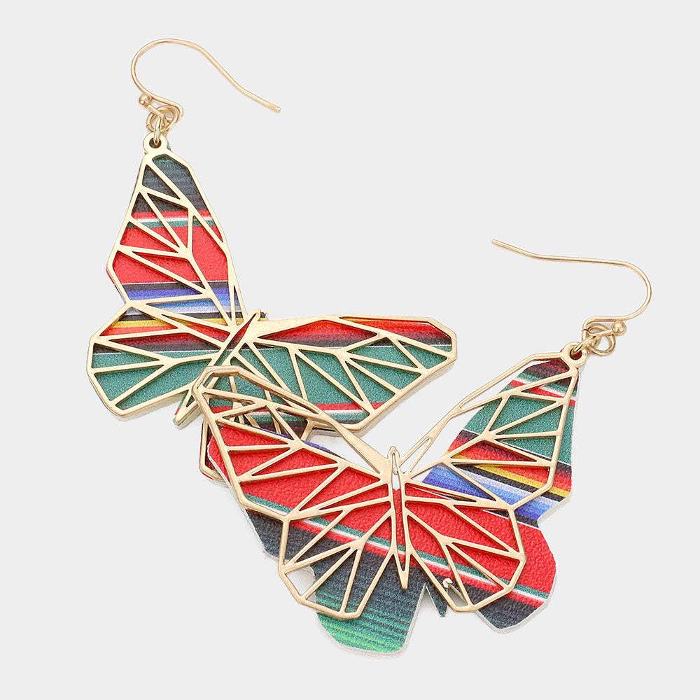 Faux Leather Back Metal Laser Cut Butterfly Dangle Earrings - Madeline Love - Flyclothing LLC