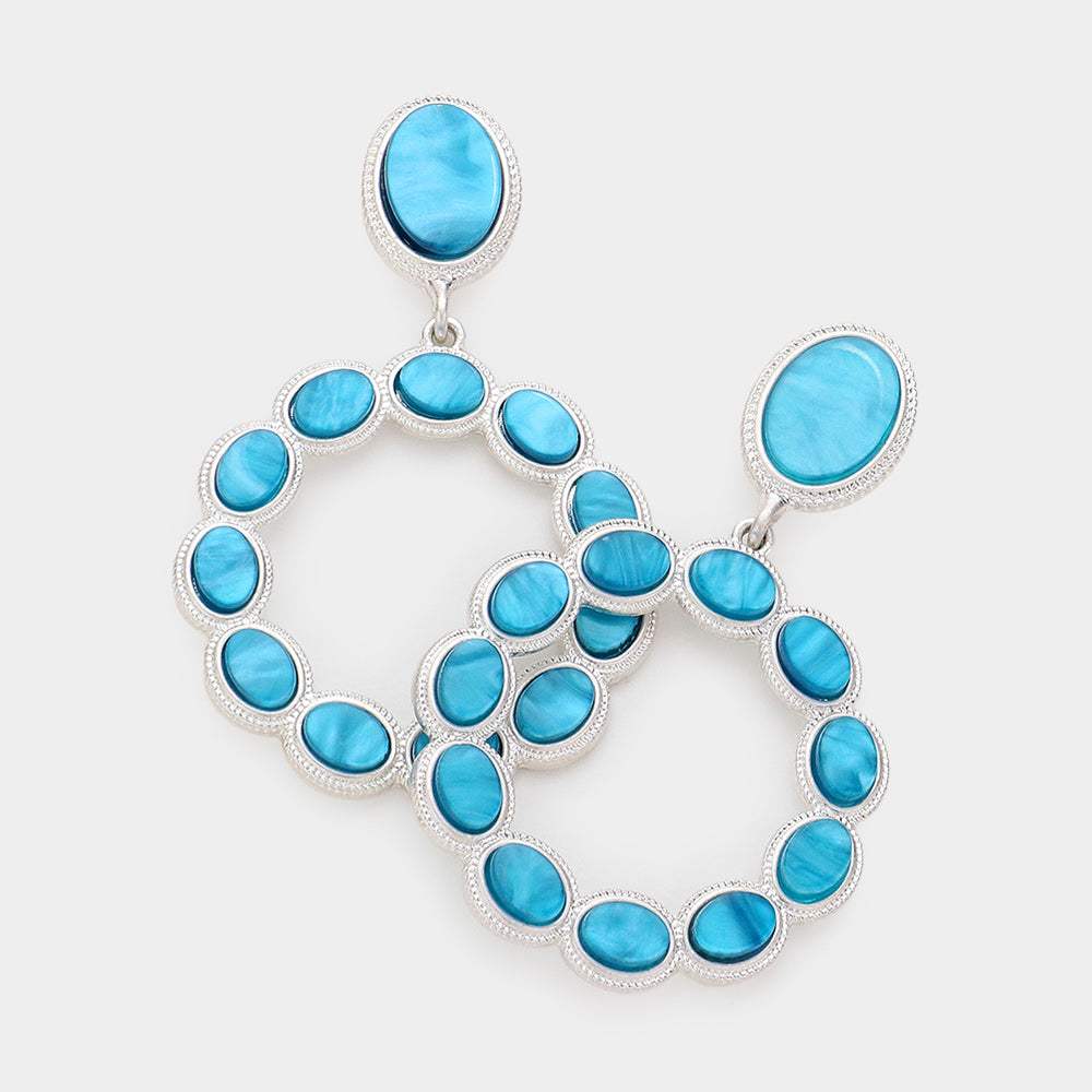Oval Resin Embellished Open Circle Dangle Earrings - Madeline Love - Flyclothing LLC