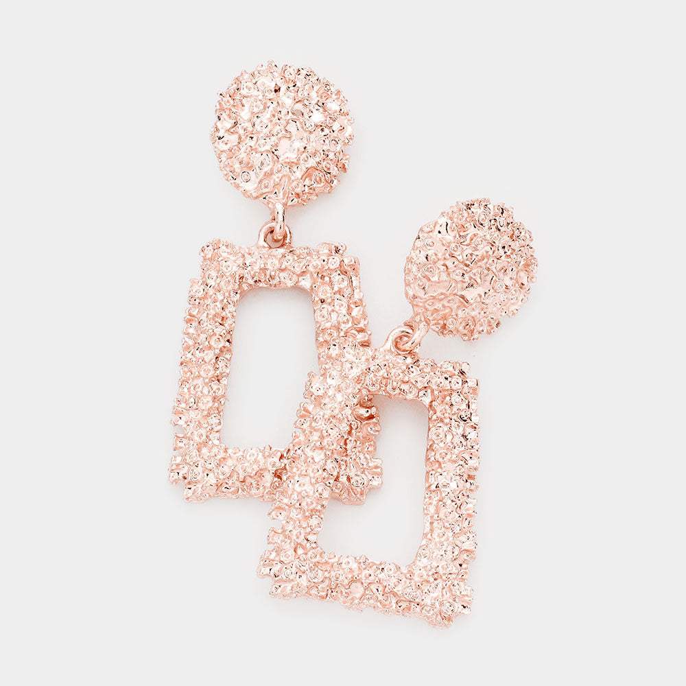 Textured Color Metal Open Trapezoid Knocker Earrings - Madeline Love - Flyclothing LLC