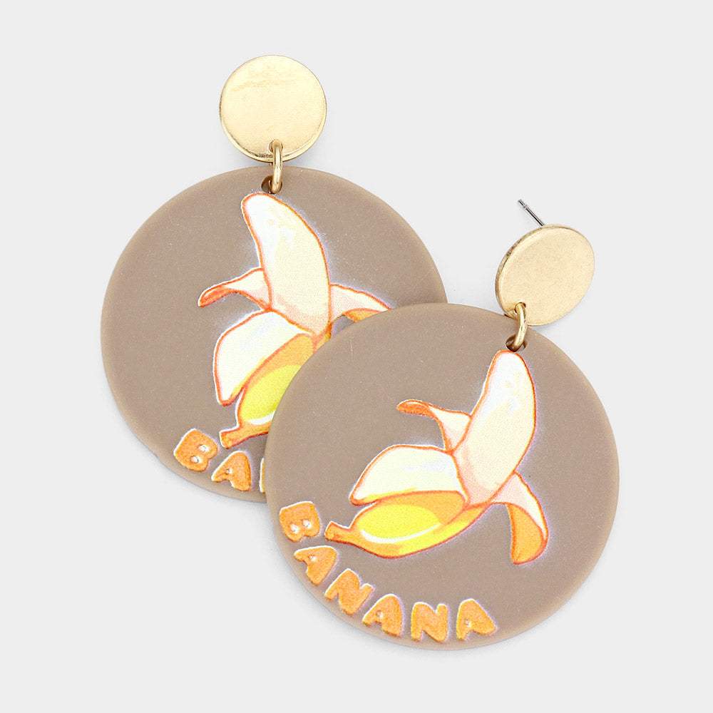 Banana Printed Resin Round Dangle Earrings - Madeline Love - Flyclothing LLC