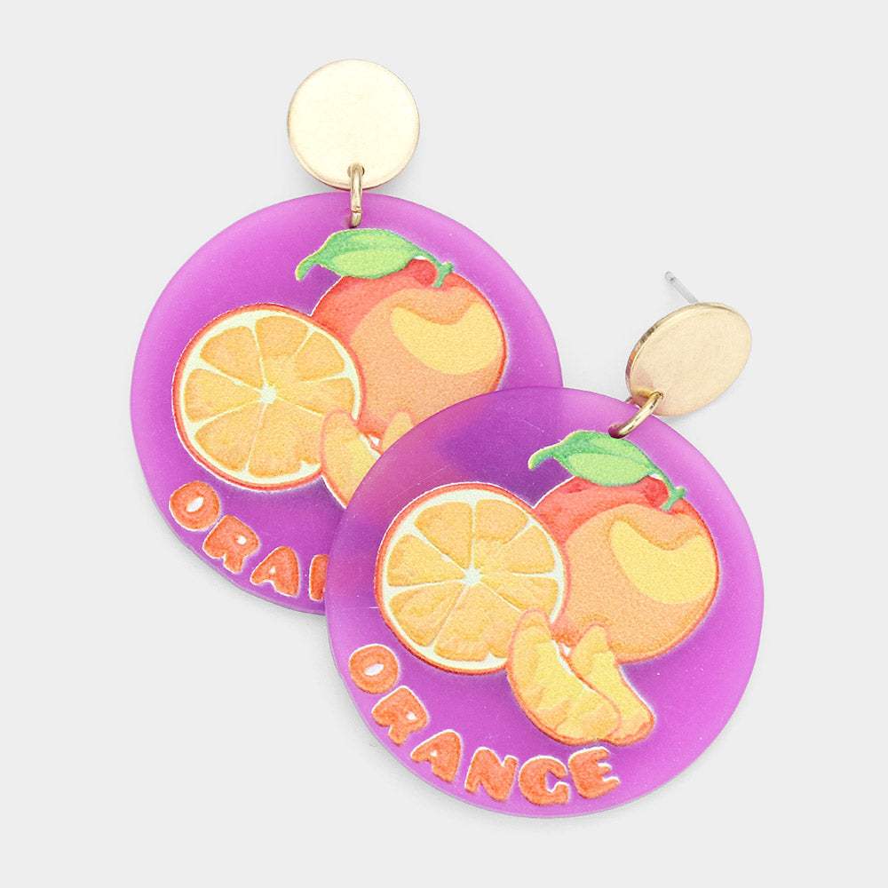 Orange Printed Resin Round Dangle Earrings - Madeline Love - Flyclothing LLC