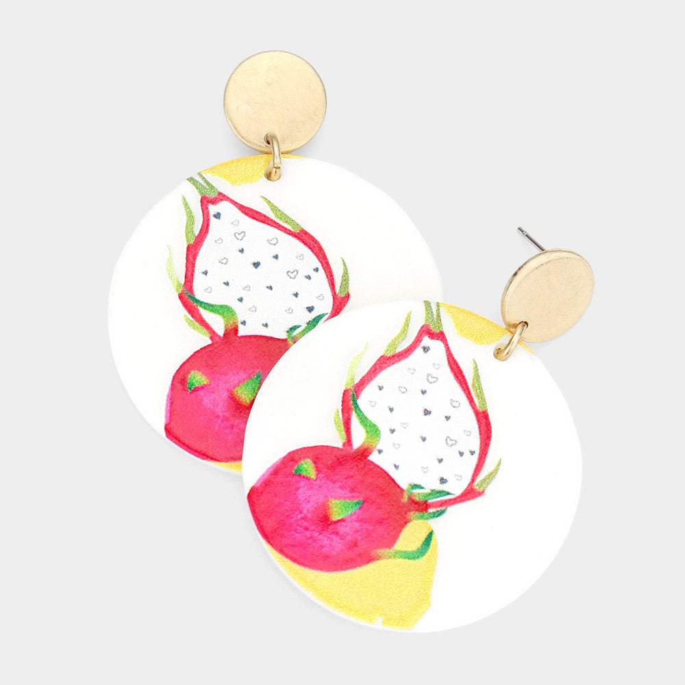 Dragon Fruit Printed Resin Round Dangle Earrings - Madeline Love - Flyclothing LLC