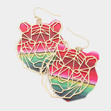 Faux Leather Back Metal Laser Cut Tiger Face Dangle Earrings - Madeline Love - Flyclothing LLC