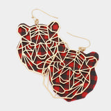 Faux Leather Back Metal Laser Cut Tiger Face Dangle Earrings - Madeline Love - Flyclothing LLC