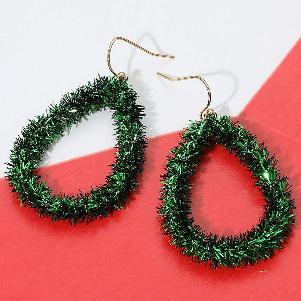Christmas Tinsel Open Teardrop Dangle Earrings - Madeline Love - Flyclothing LLC
