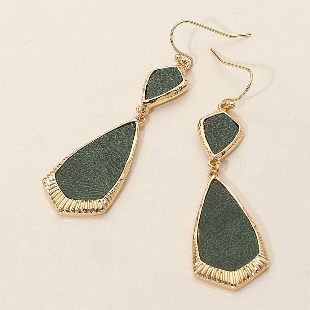 Faux Leather Geometric Plate Drop Dangle Earrings - Madeline Love - Flyclothing LLC
