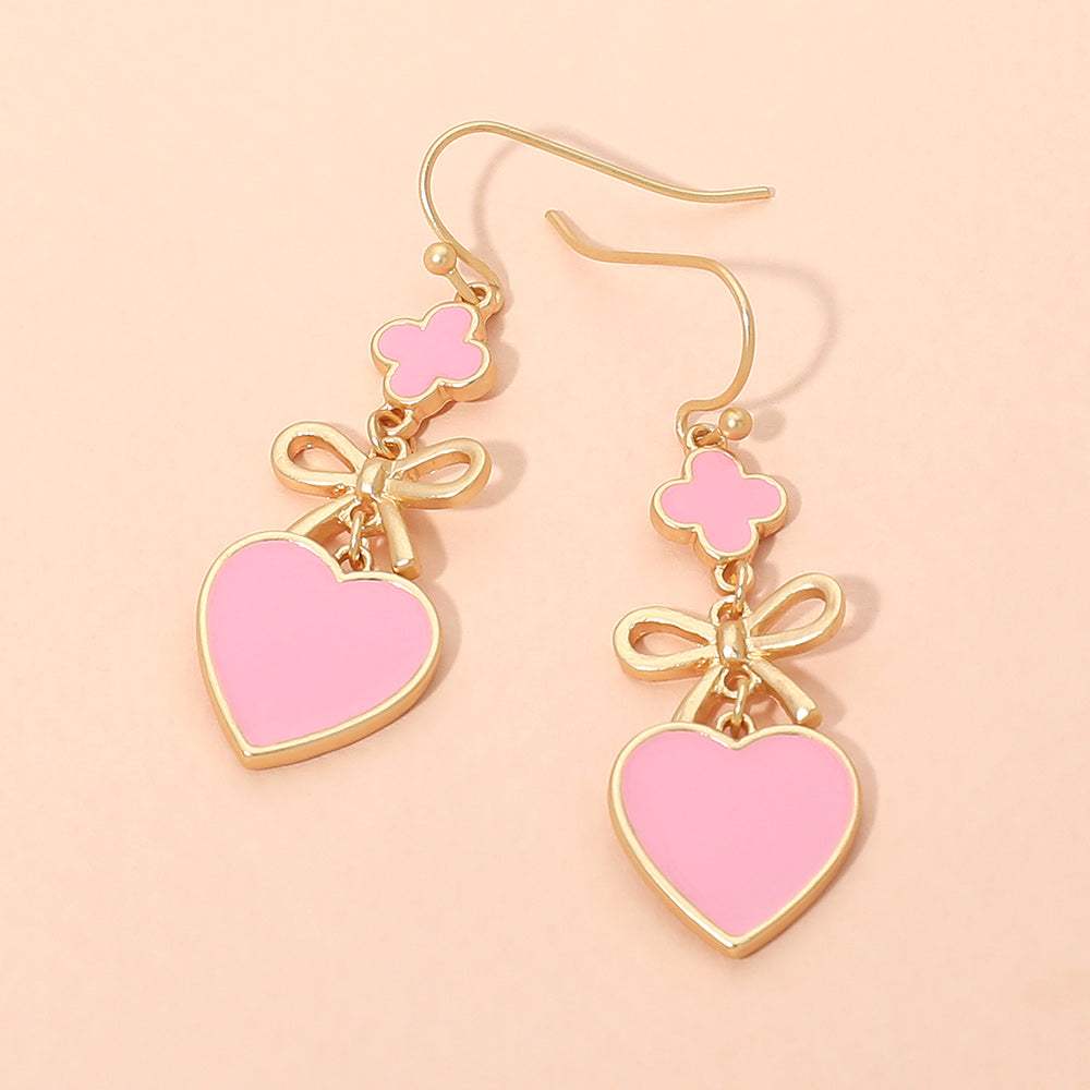 Quatrefoil Bow Heart Link Drop Earrings - Madeline Love - Flyclothing LLC