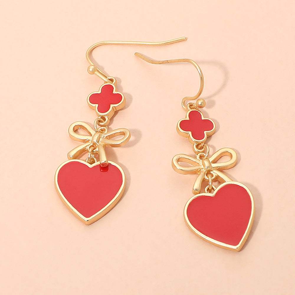 Quatrefoil Bow Heart Link Drop Earrings - Madeline Love - Flyclothing LLC