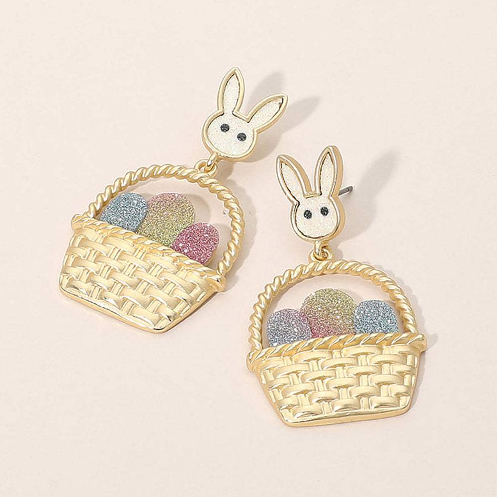 Bunny Glitter Easter Egg Basket Charm Dangle Earrings - Madeline Love - Flyclothing LLC