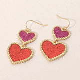 Glitter Double Heart Link Drop Dangle Earrings - Madeline Love - Flyclothing LLC