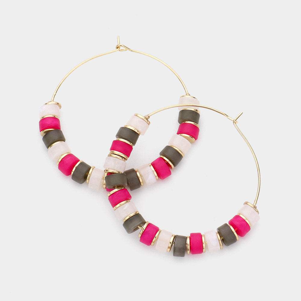 Beaded Metal Hoop Earrings - Madeline Love - Flyclothing LLC