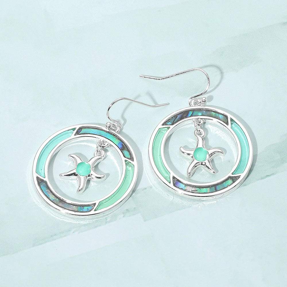 Starfish Accented Abalone Sea Glass Dangle Earrings - Madeline Love - Flyclothing LLC