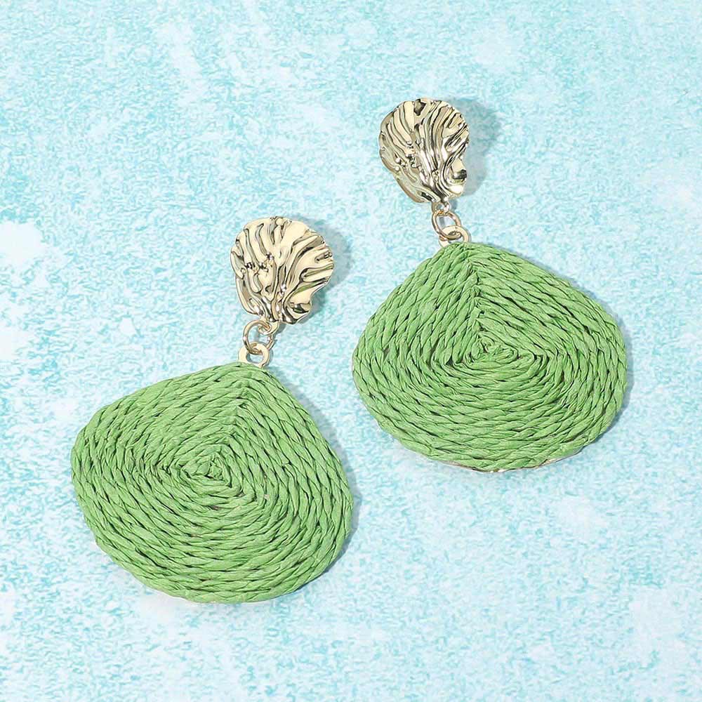 Raffia Wrapped Shell Drop Statement Earrings - Madeline Love - Flyclothing LLC