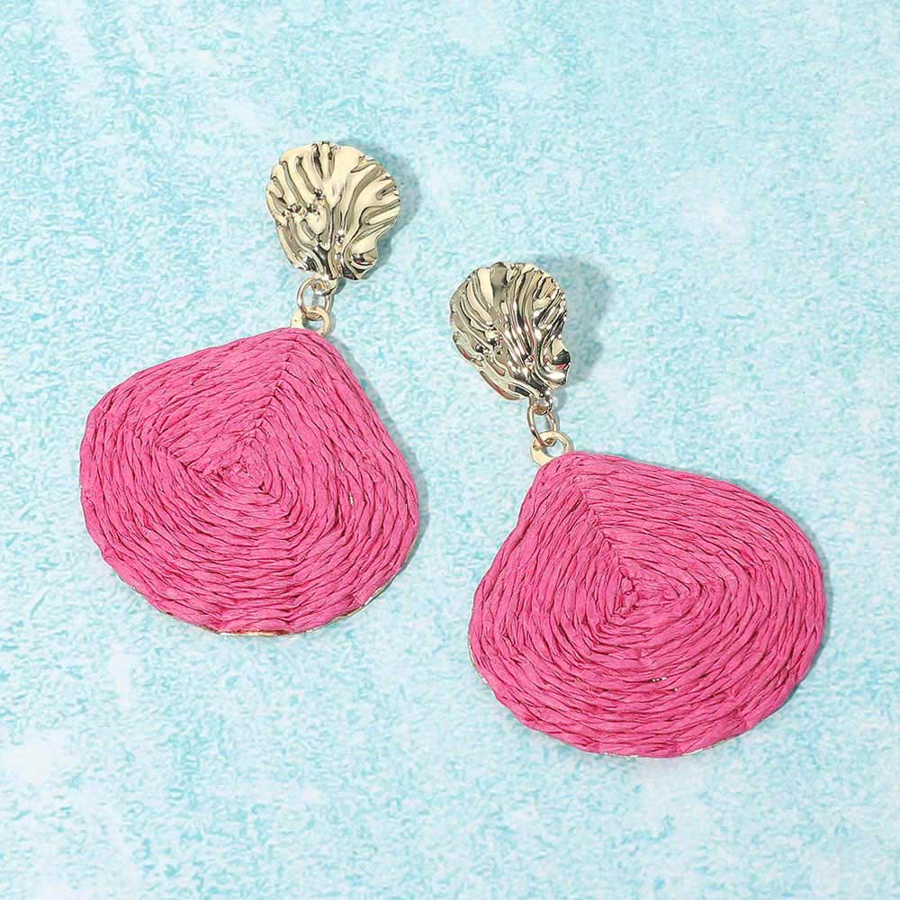 Raffia Wrapped Shell Drop Statement Earrings - Madeline Love - Flyclothing LLC
