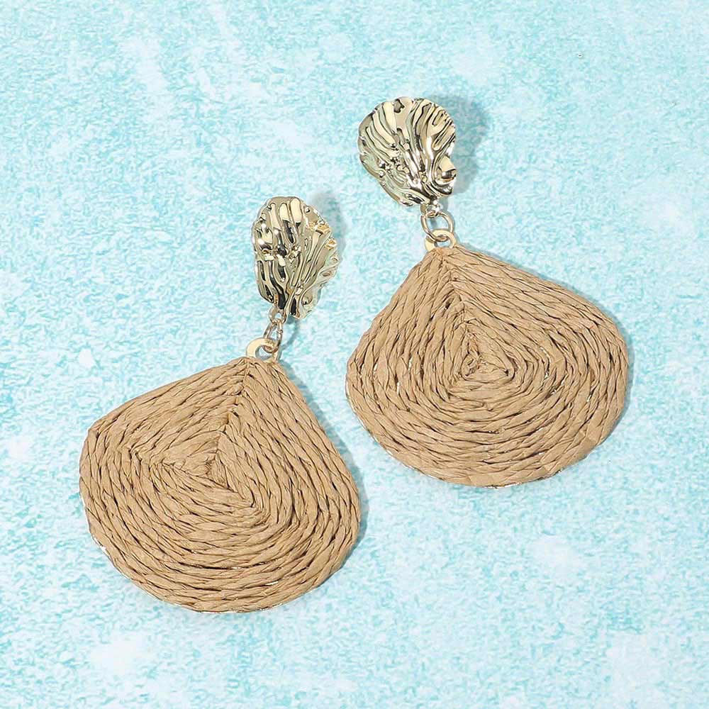 Raffia Wrapped Shell Drop Statement Earrings - Madeline Love - Flyclothing LLC
