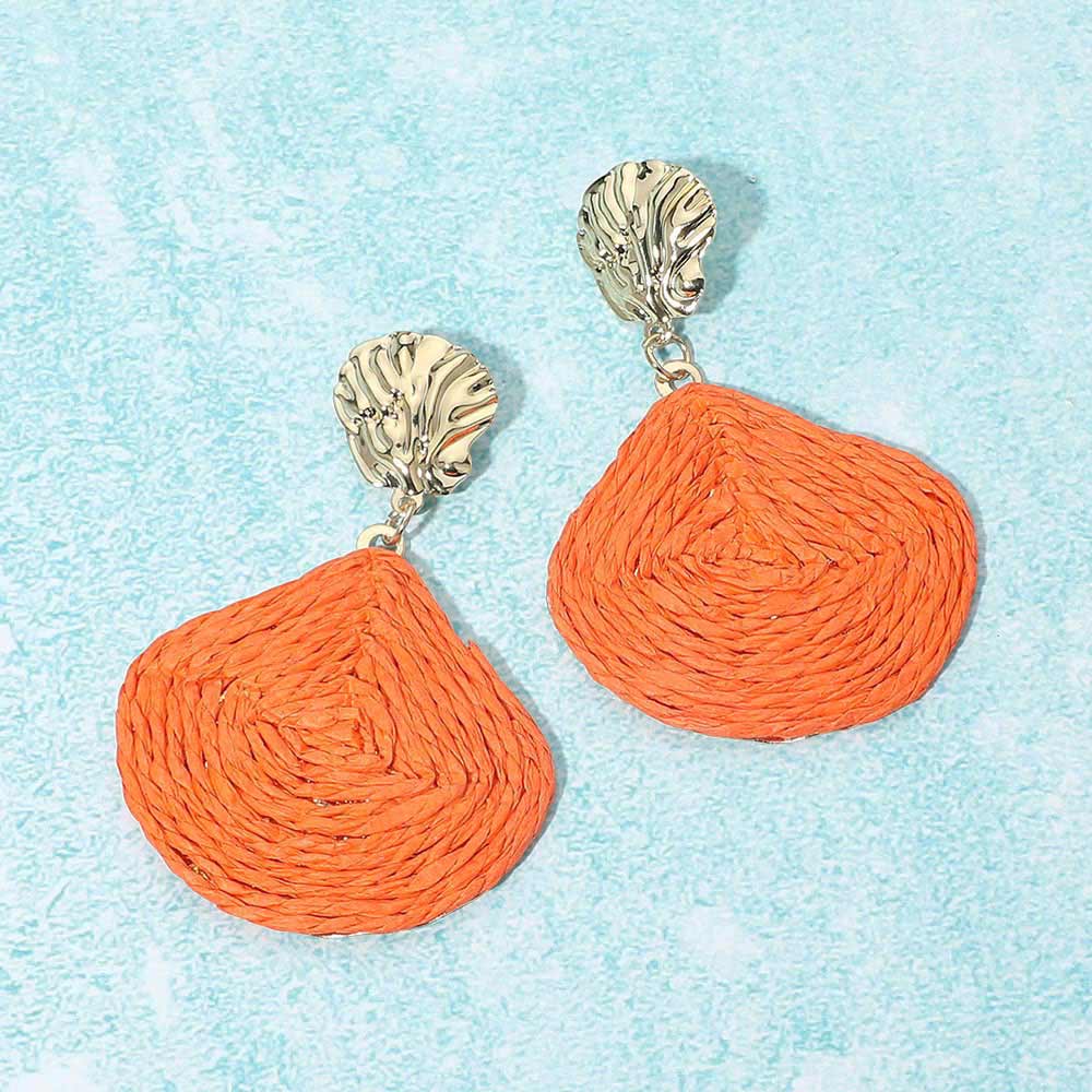 Raffia Wrapped Shell Drop Statement Earrings - Madeline Love - Flyclothing LLC