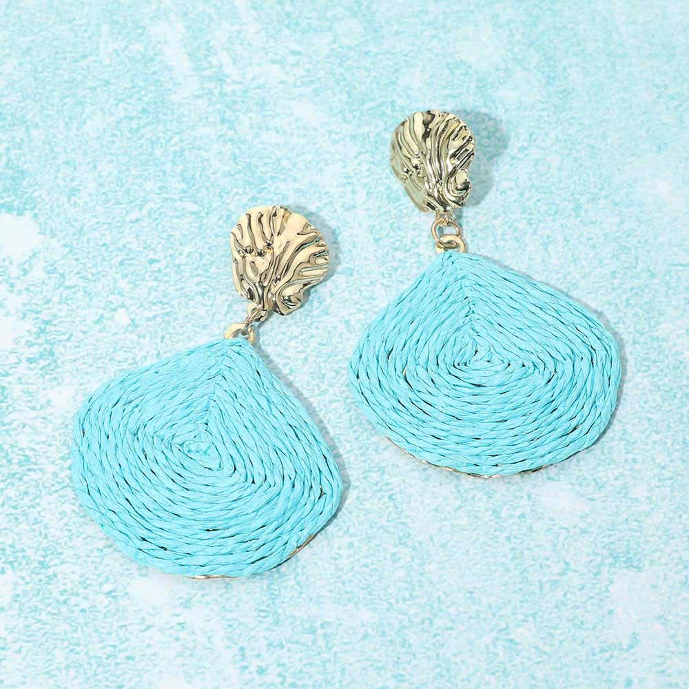 Raffia Wrapped Shell Drop Statement Earrings - Madeline Love - Flyclothing LLC