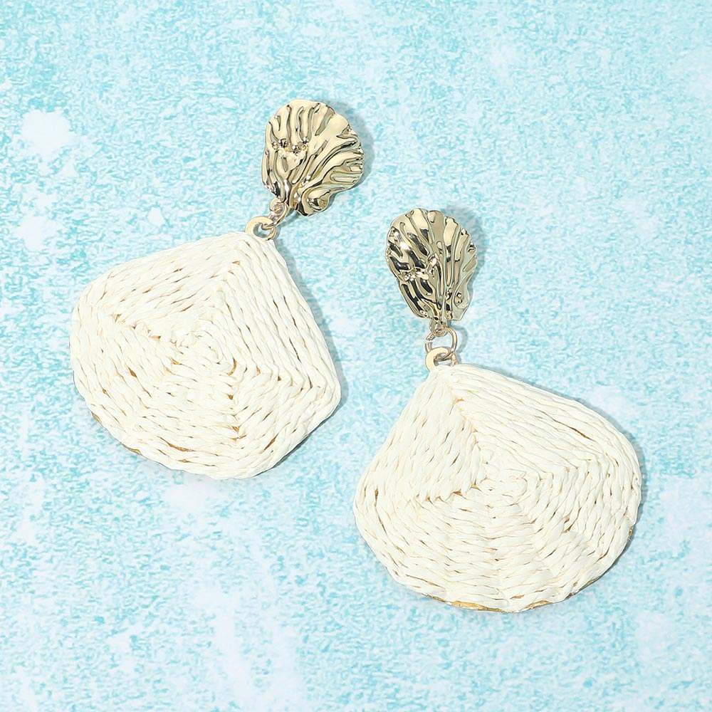 Raffia Wrapped Shell Drop Statement Earrings - Madeline Love - Flyclothing LLC