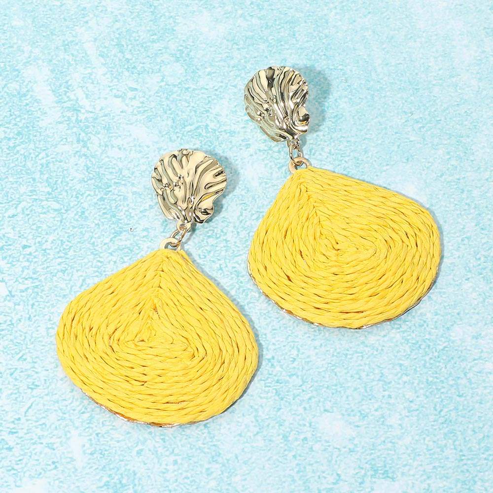 Raffia Wrapped Shell Drop Statement Earrings - Madeline Love - Flyclothing LLC