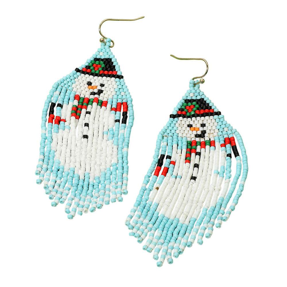 Beaded Snowman Fringe Dangle Earrings - Madeline Love - Flyclothing LLC