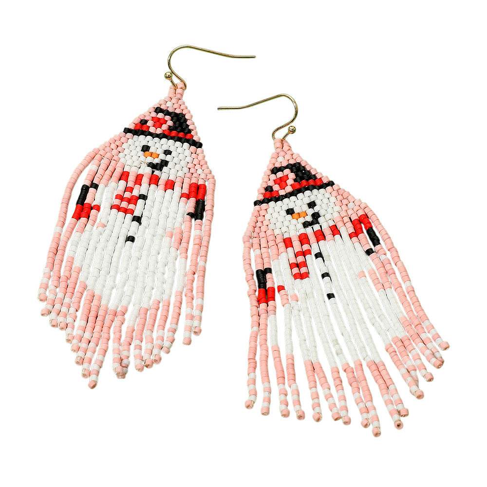 Beaded Snowman Fringe Dangle Earrings - Madeline Love - Flyclothing LLC