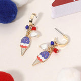 Enamel American USA Flag Ice Cream Cone Pearl Heart Beads Charm Dangle Earrings - Madeline Love - Flyclothing LLC