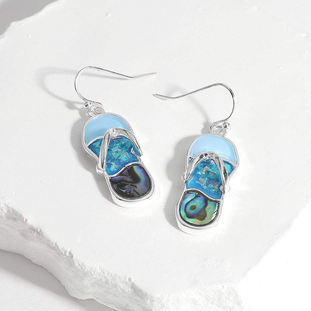 Abalone Sea Glass Flip Flop Dangle Earrings - Madeline Love - Flyclothing LLC
