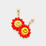 Smile Centered Flower Dangle Earrings - Madeline Love - Flyclothing LLC