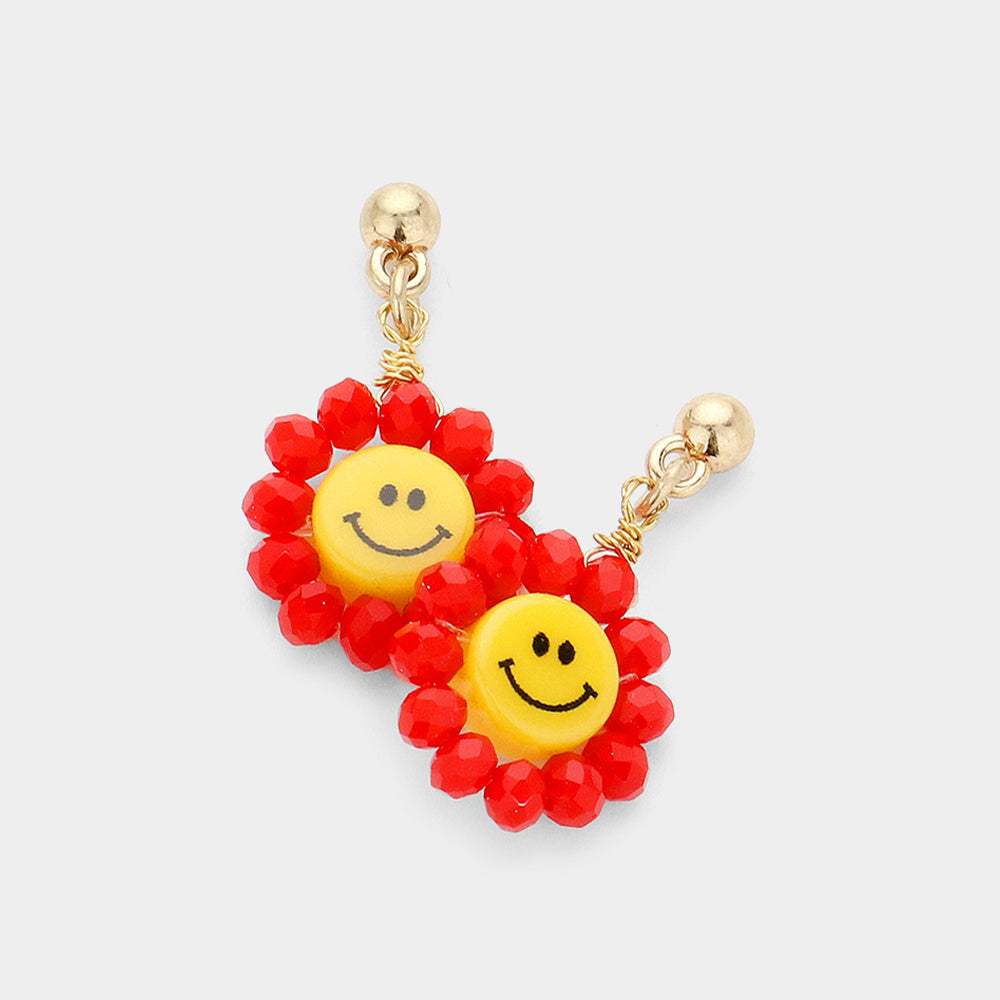 Smile Centered Flower Dangle Earrings - Madeline Love - Flyclothing LLC
