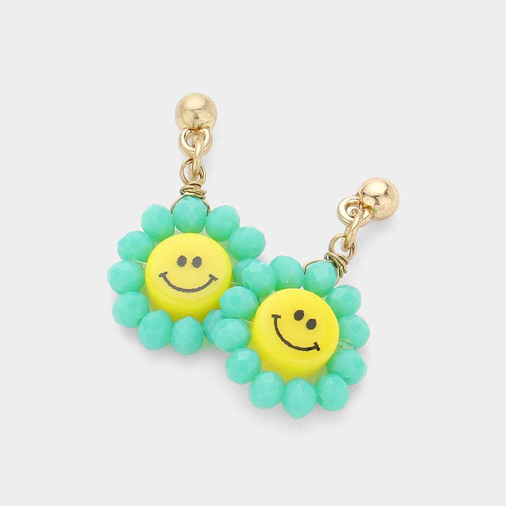 Smile Centered Flower Dangle Earrings - Madeline Love - Flyclothing LLC