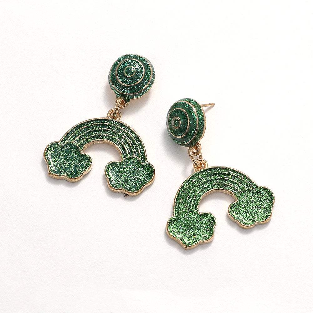 Glittered Enamel St Patricks Rainbow Cloud Dangle Earrings - Madeline Love - Flyclothing LLC