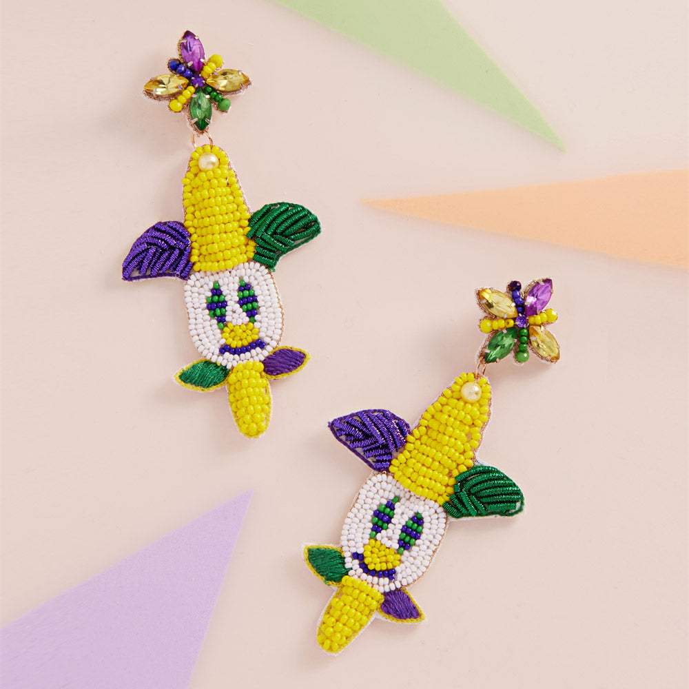 Felt Back Mardi Gras Beaded Jester Pierrot Dangle Earrings - Madeline Love - Flyclothing LLC