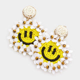Felt Back Floral Seed Beaded Smile Dangle Earrings - Madeline Love - Flyclothing LLC