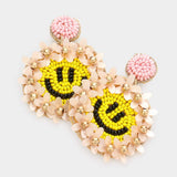 Felt Back Floral Seed Beaded Smile Dangle Earrings - Madeline Love - Flyclothing LLC