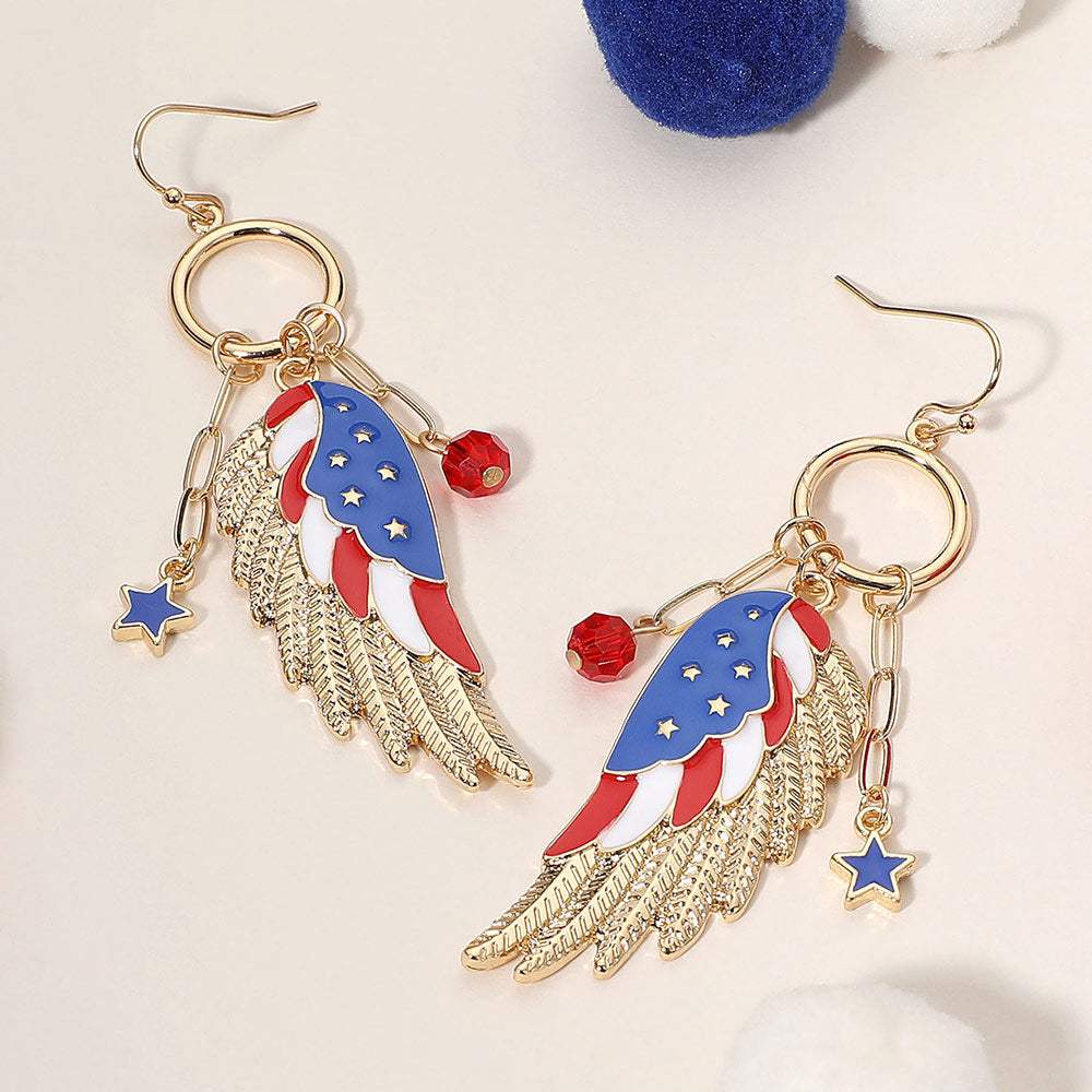 Enamel American USA Flag Wing Dangle Earrings - Madeline Love - Flyclothing LLC