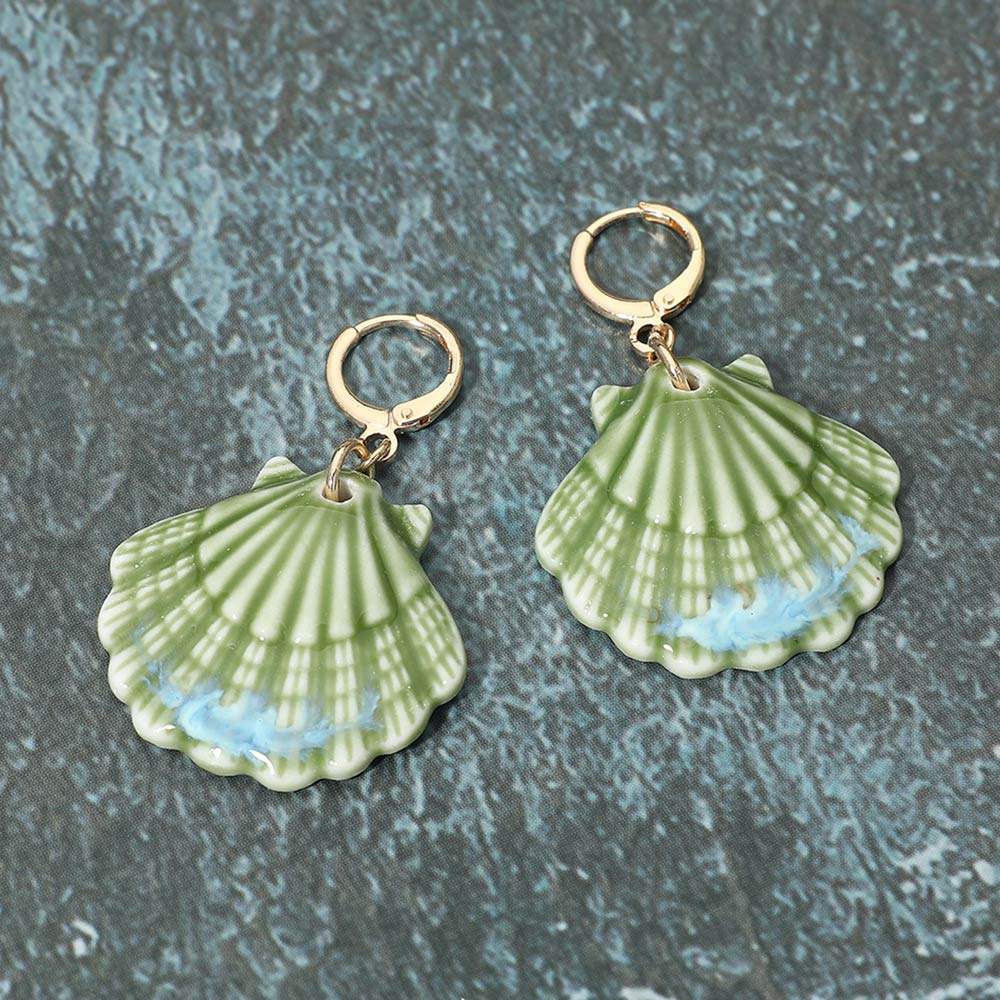 Scallop Shell Drop Huggie Earrings - Madeline Love - Flyclothing LLC