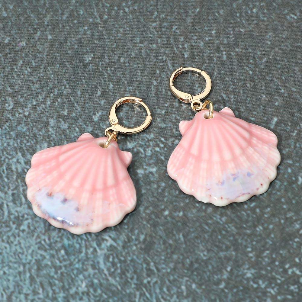 Scallop Shell Drop Huggie Earrings - Madeline Love - Flyclothing LLC