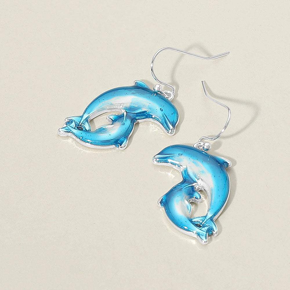Enamel Double Dolphin Dangle Earrings - Madeline Love - Flyclothing LLC